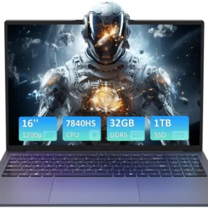 Exsurf 16" 1200IPS Laptop AMD Ryzen 7 7840HS, 32GB DDR5 RAM, 1TB NVMe SSD, Windows 11 Pro Gaming Computer, Backlit, Fingerprint, Full-Type C, WiFi 6, Bluetooth 5.3, Webcam Switch, Gray